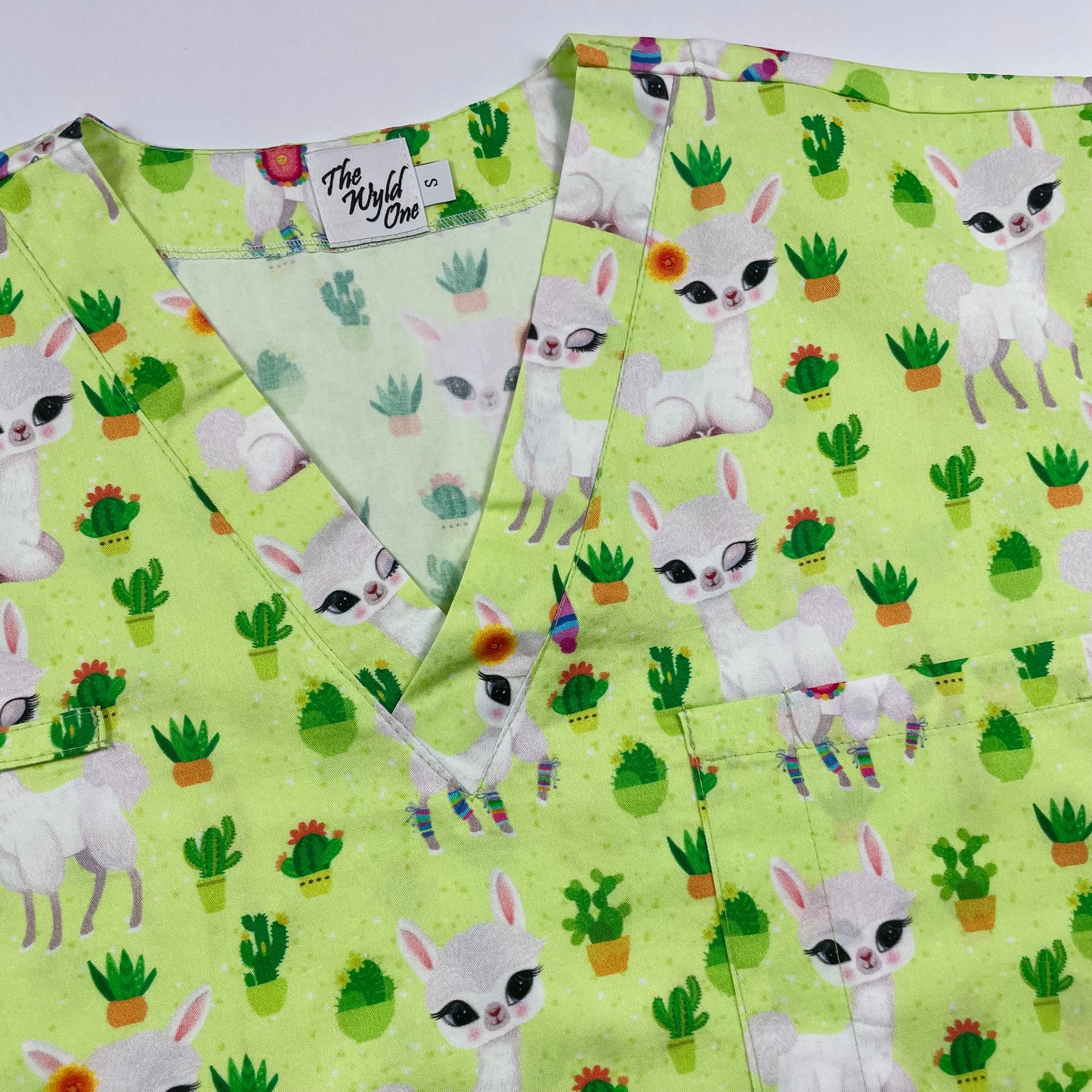 Llamas in the Garden Fun Scrub Top - last one Relaxed Fit S!