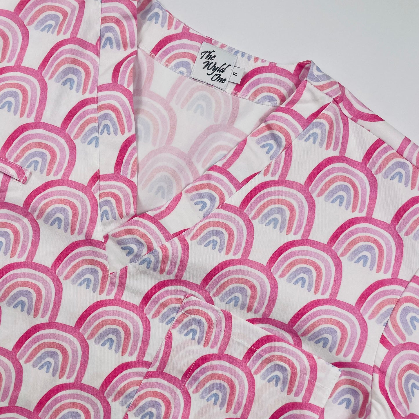 Pink Rainbows Fun Scrub Top - last one Relaxed fit S!