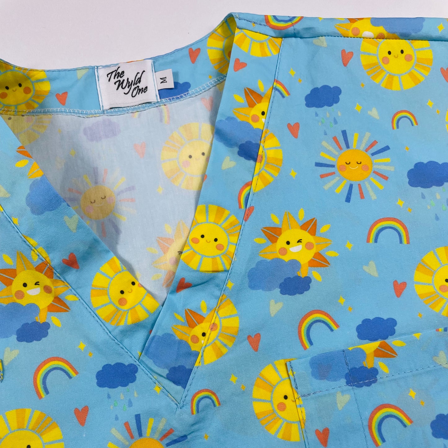 Sunny Days Blue Fun Scrub Top - last one Relaxed Fit M!