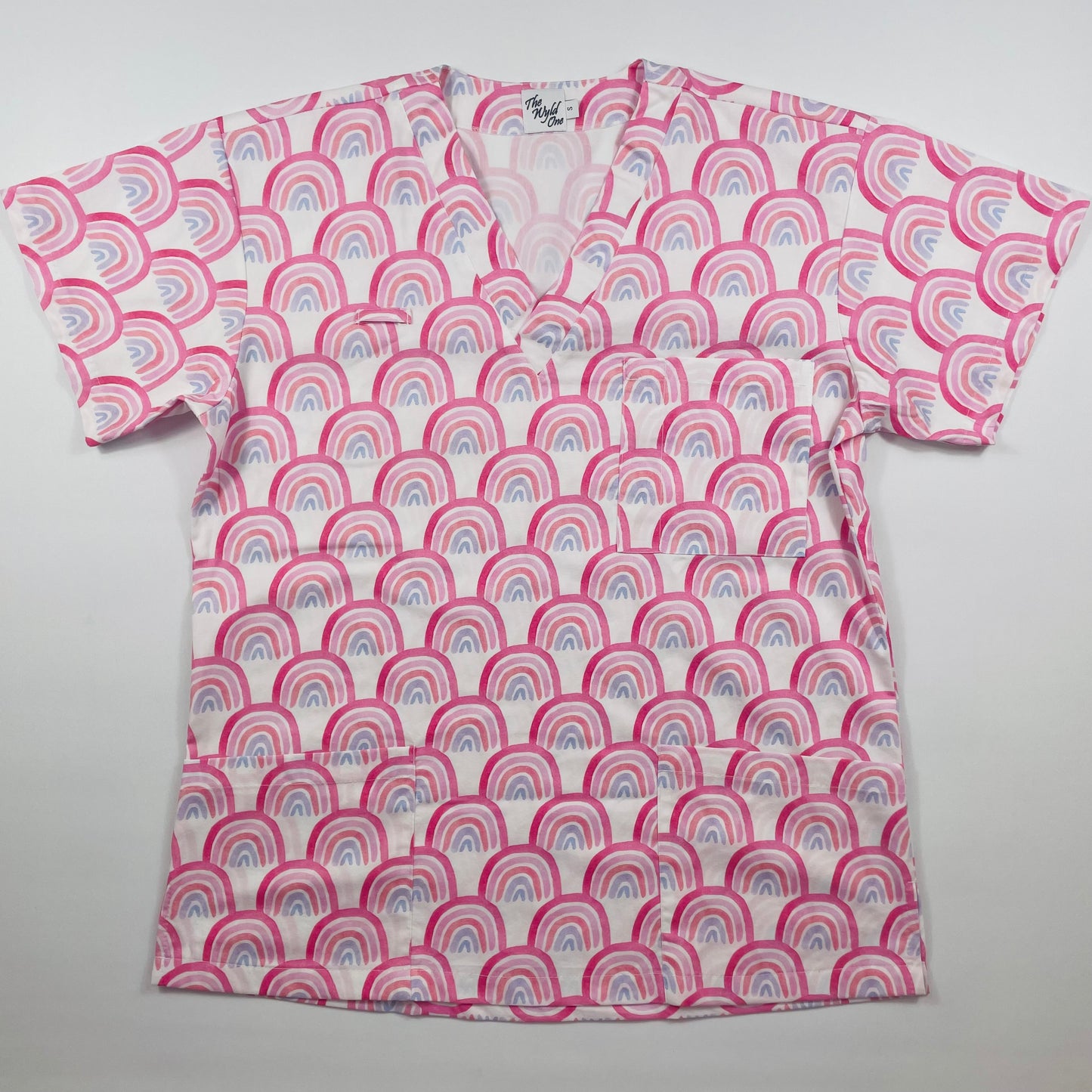 Pink Rainbows Fun Scrub Top - last one Relaxed fit S!