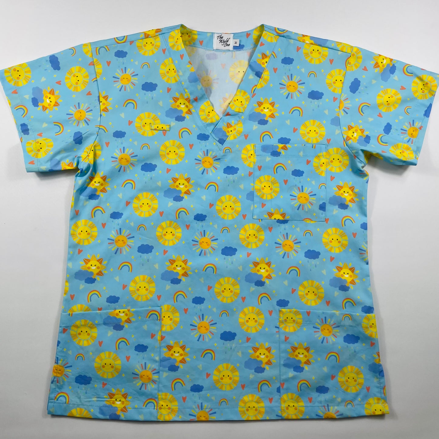 Sunny Days Blue Fun Scrub Top - last one Relaxed Fit M!