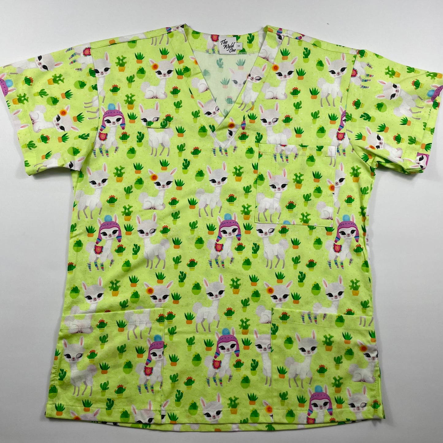 Llamas in the Garden Fun Scrub Top - last one Relaxed Fit S!