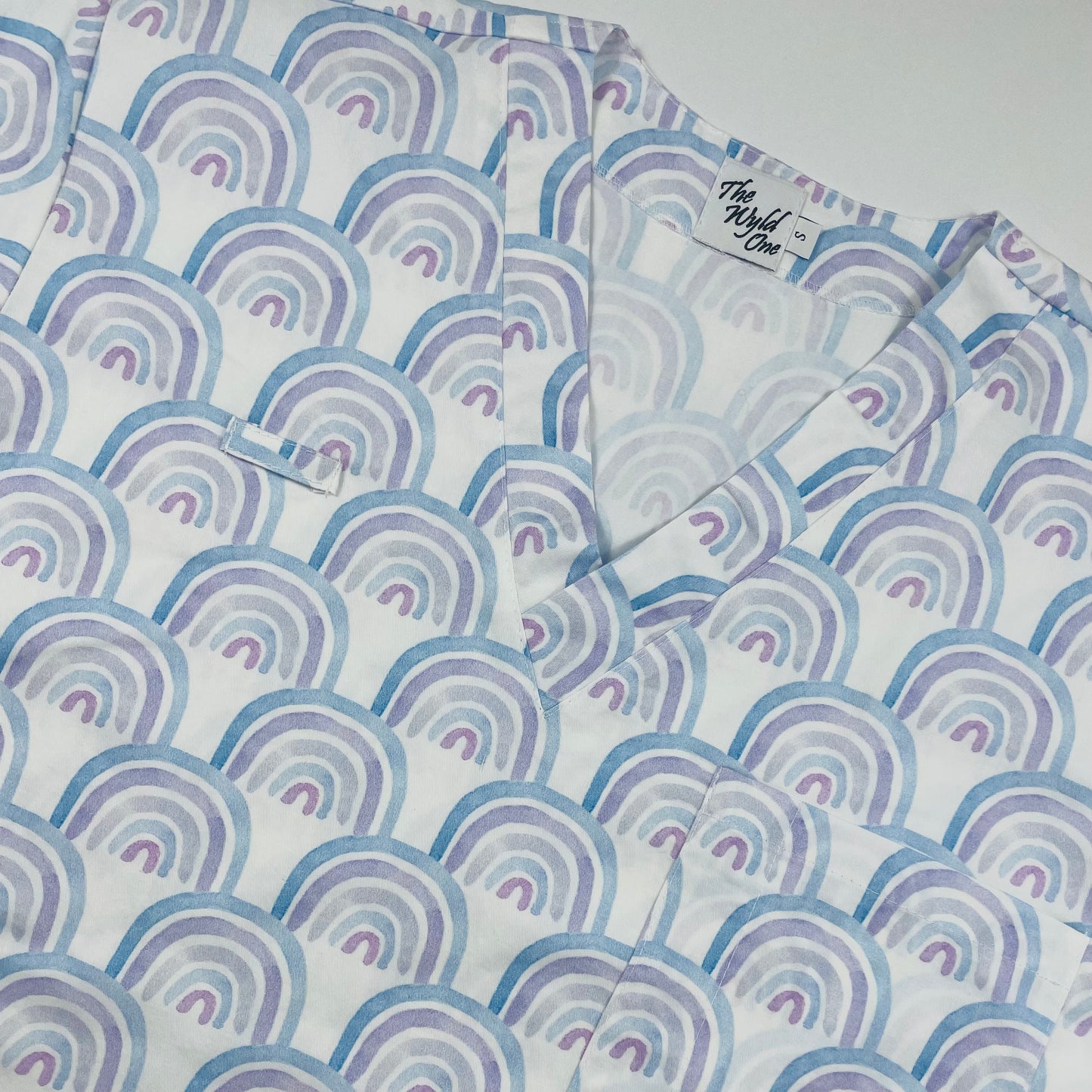 Purple Rainbows Fun Scrub Top - last one Relaxed fit S!