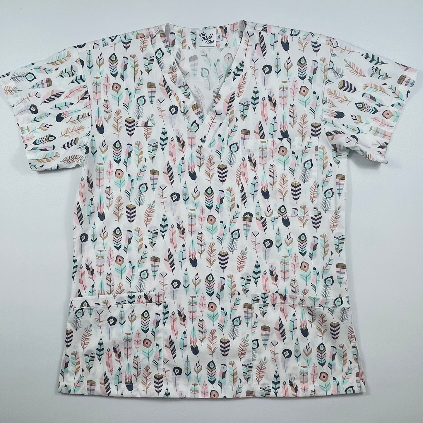 Feathers Fun Scrub Top - last one Relaxed fit XS!