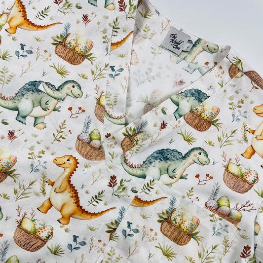 Dino Egg Hunt Fun Scrub Top