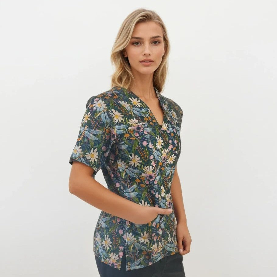 Midnight Meadow Fun Scrub Top