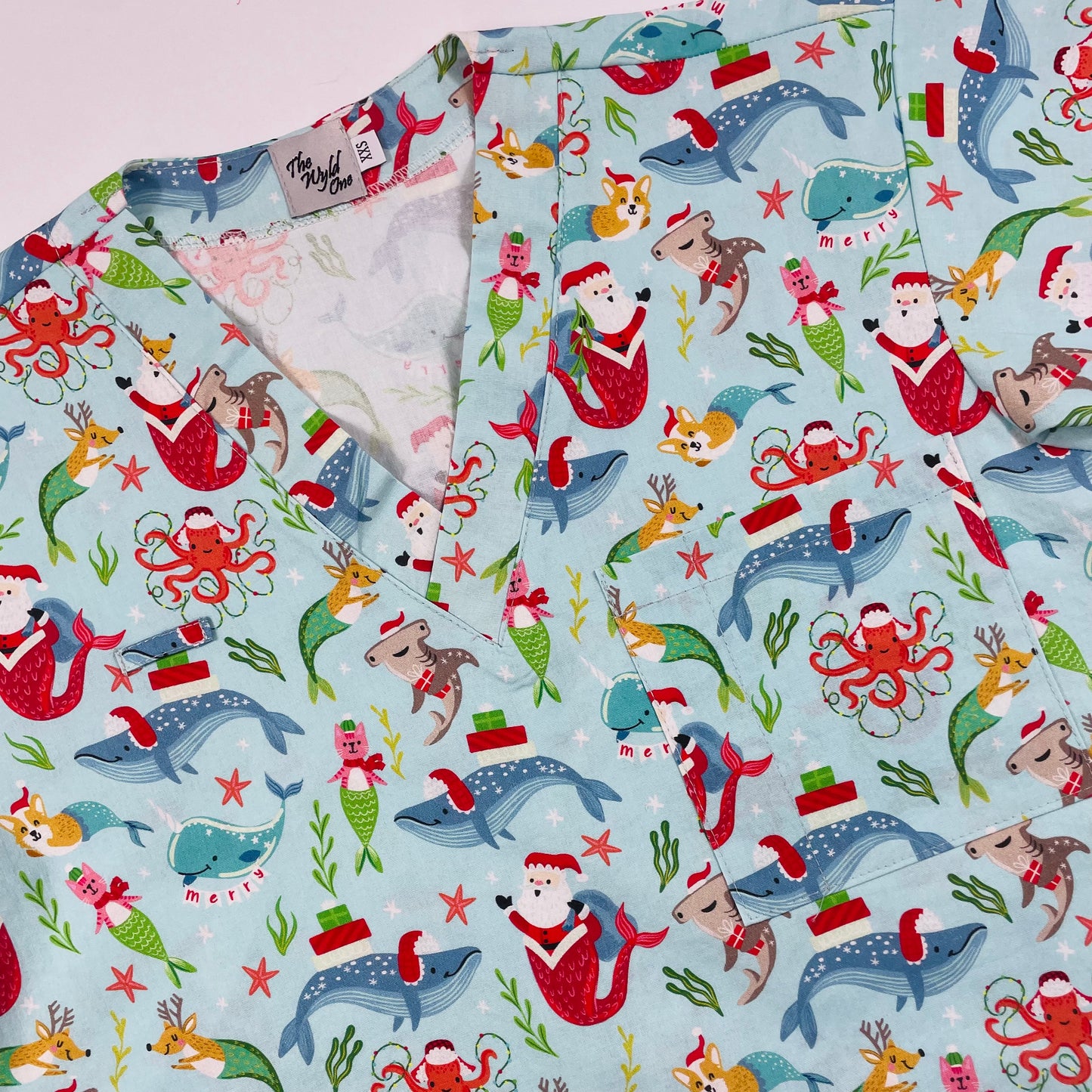 A Whale of a Christmas Fun Scrub Top - last one Relaxed fit XXS!