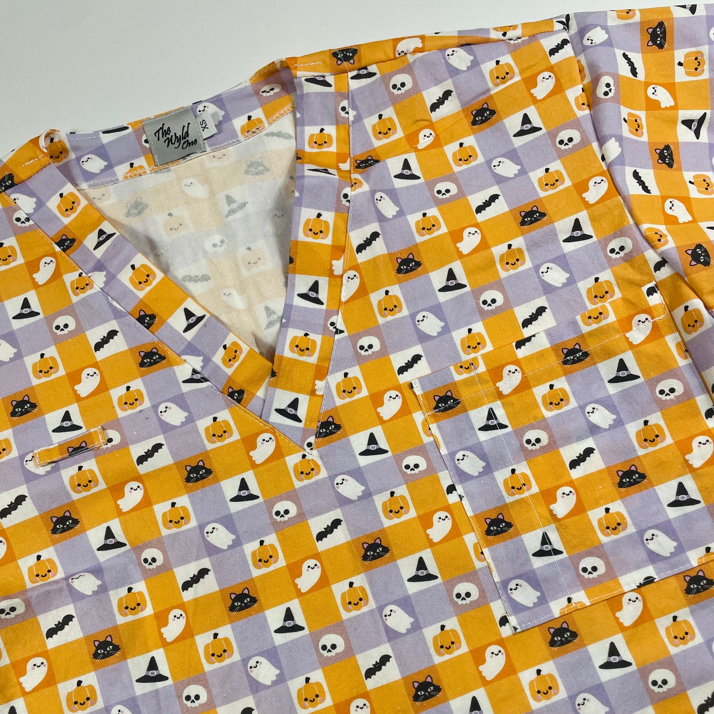 Spooky Gingham Fun Scrub Top - last one Relaxed fit XS! (Copy)