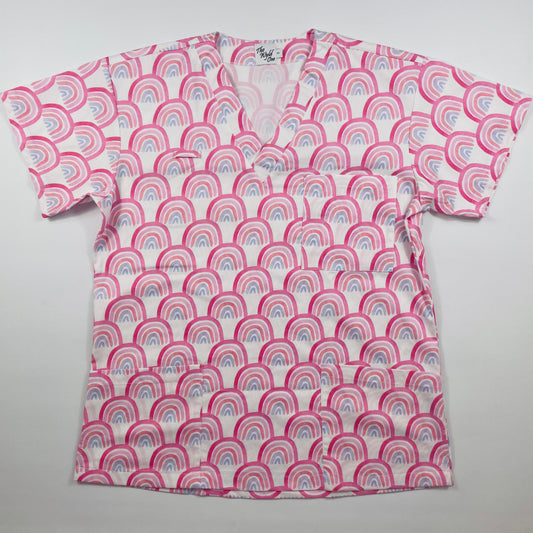 Pink Rainbows Fun Scrub Top - last sizes Relaxed fit S & M!