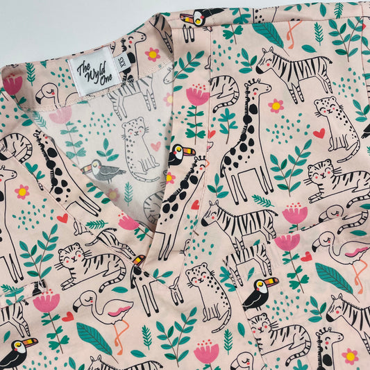 Pink Jungle Fun Scrub Top - last one Relaxed Fit XXS!