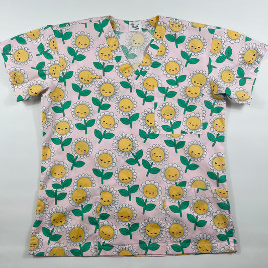 Big Happy Flowers Fun Scrub Top - last one Relaxed Fit S!