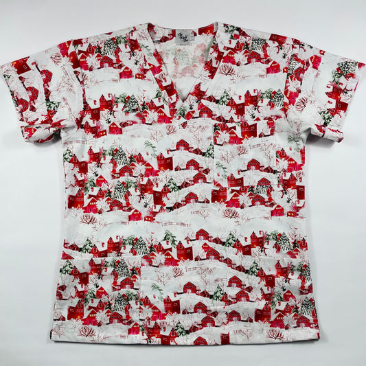 The Christmas Village Fun Scrub Top - last one Relaxed fit S!