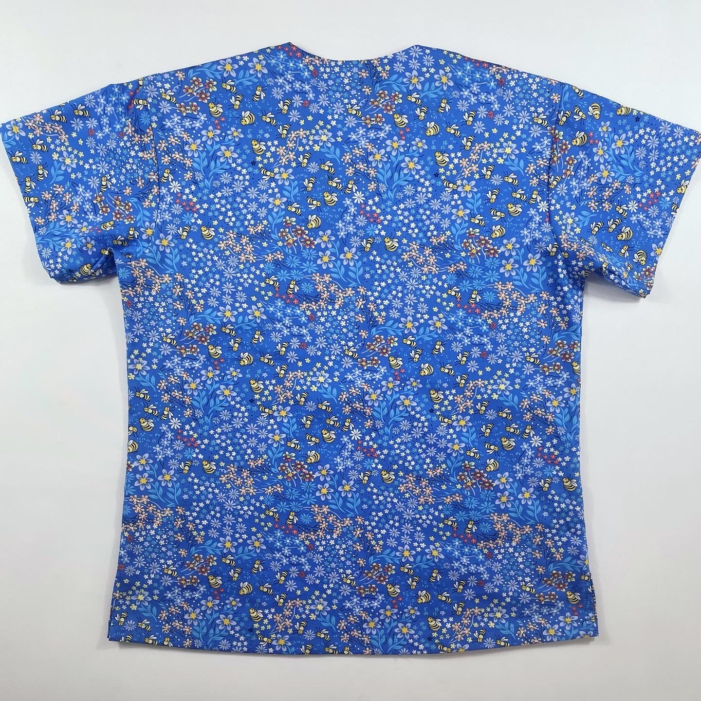 Blue Bees & Flowers Fun Scrub Top - last sizes!