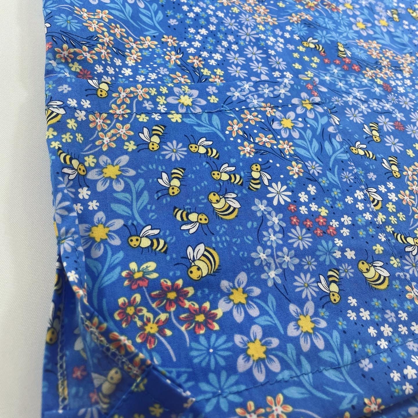 Blue Bees & Flowers Fun Scrub Top - last sizes!