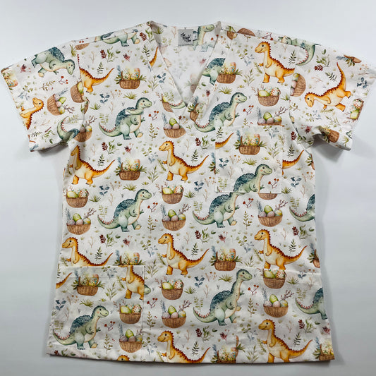 Dino Egg Hunt Fun Scrub Top