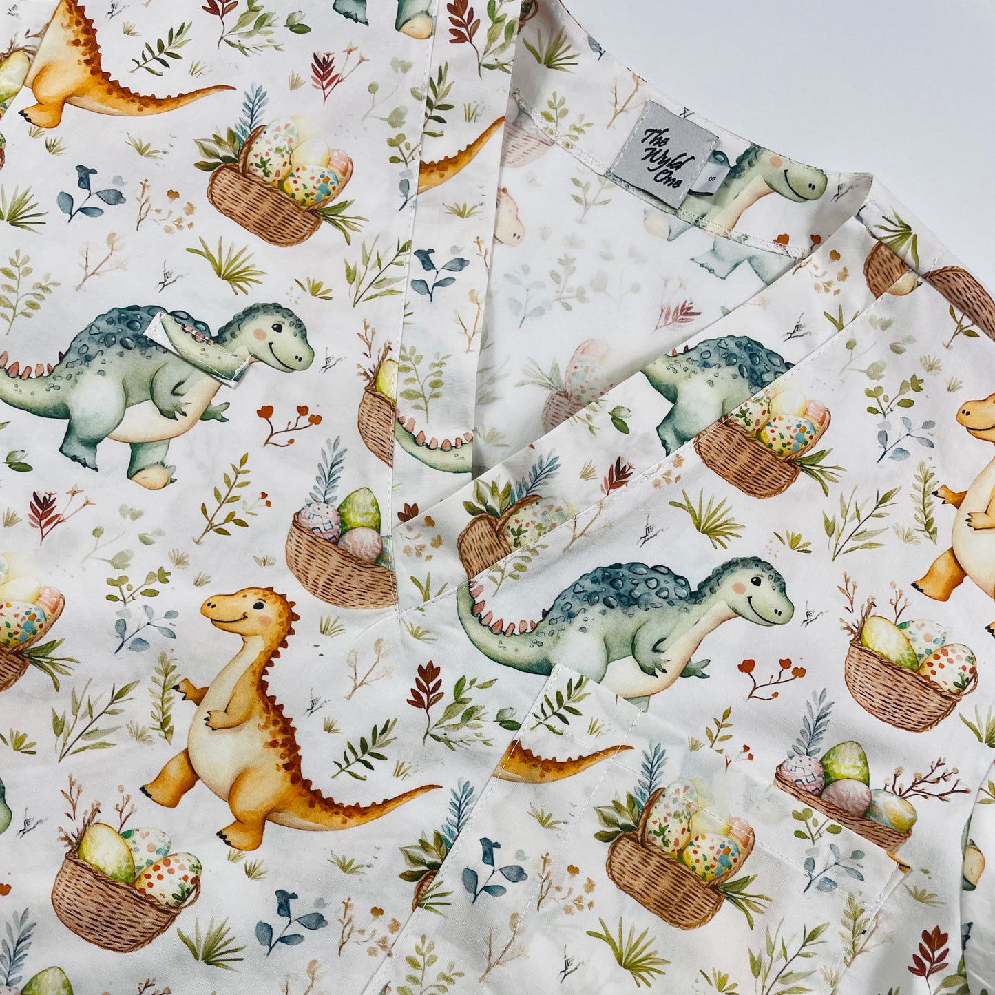 Dino Egg Hunt Fun Scrub Top