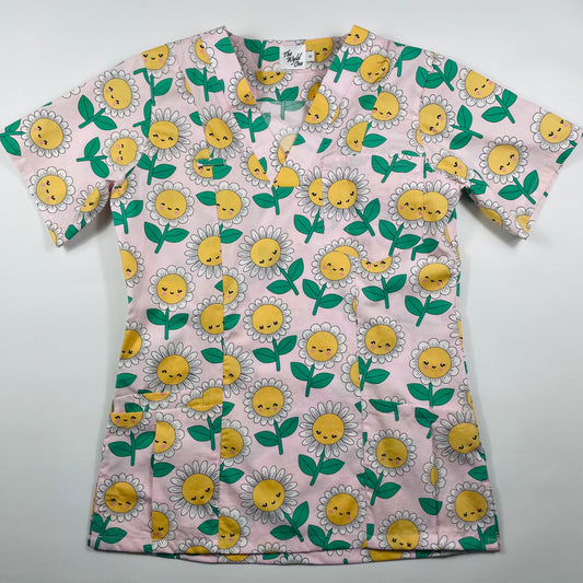 Big Happy Flowers Fun Scrub Top - last one Princess seam 6!