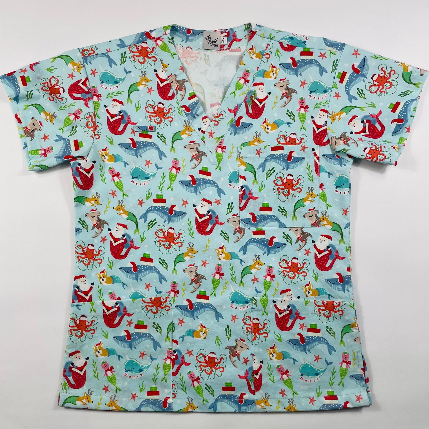A Whale of a Christmas Fun Scrub Top - last one Relaxed fit XXS!