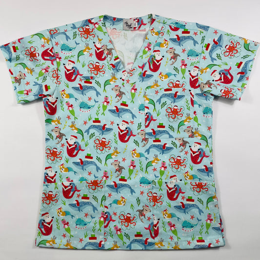 A Whale of a Christmas Fun Scrub Top - last one Relaxed fit XXS!