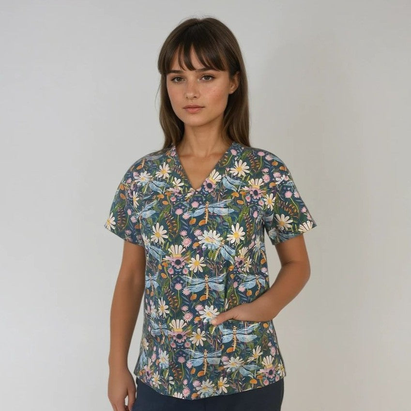 Midnight Meadow Fun Scrub Top