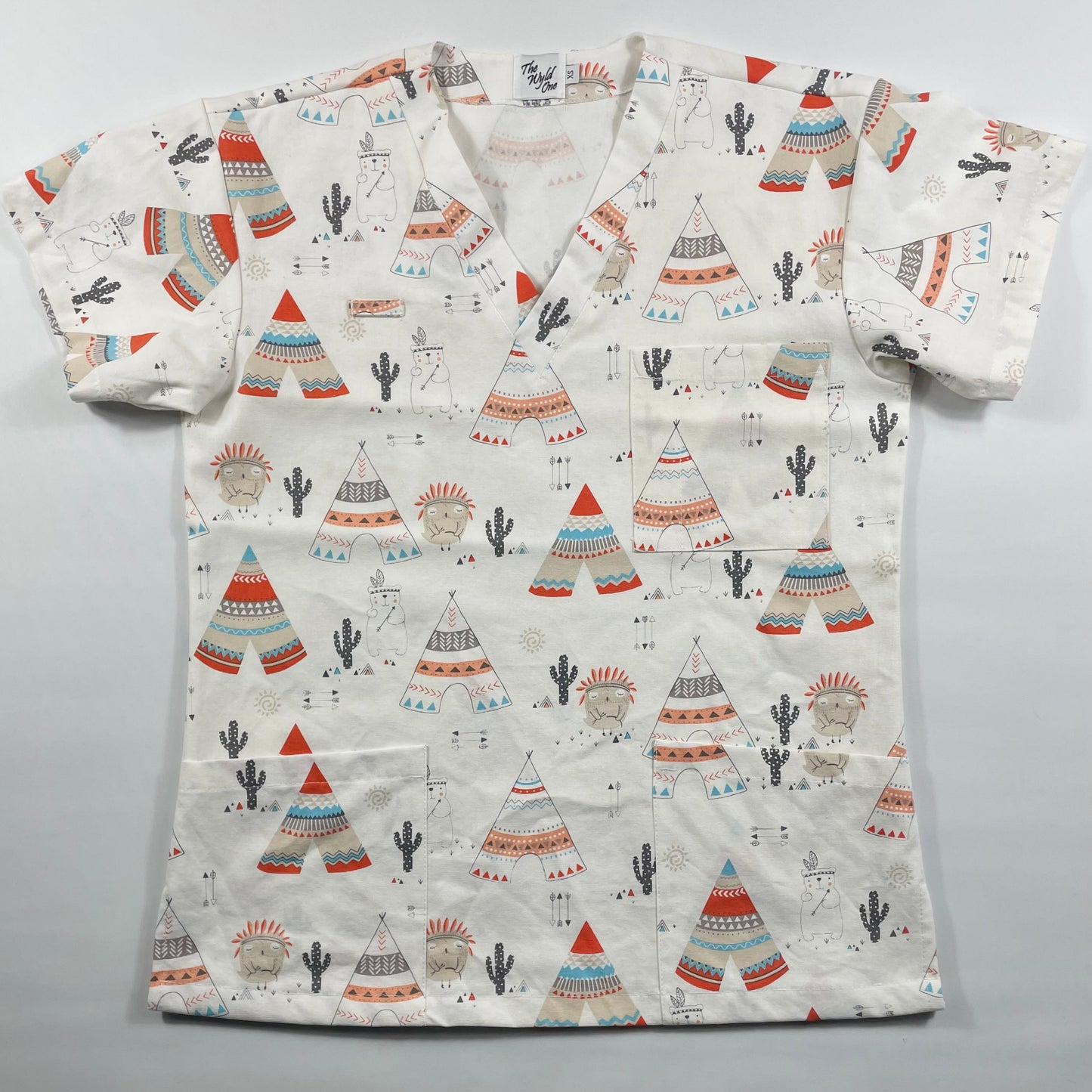 Teepees Fun Scrub Top - last one Relaxed Fit XS!