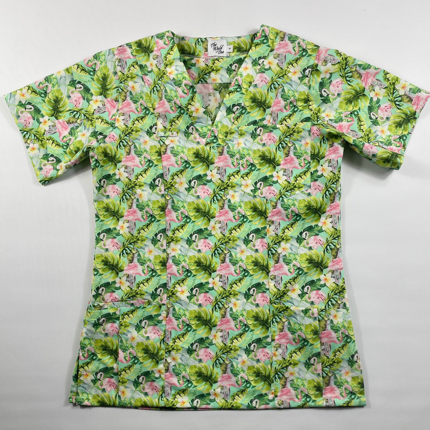 Flamingo Paradise Fun Scrub Top - last one Princess seam 8!