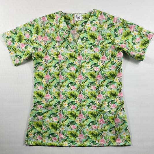 Flamingo Paradise Fun Scrub Top - last one Princess seam 8!