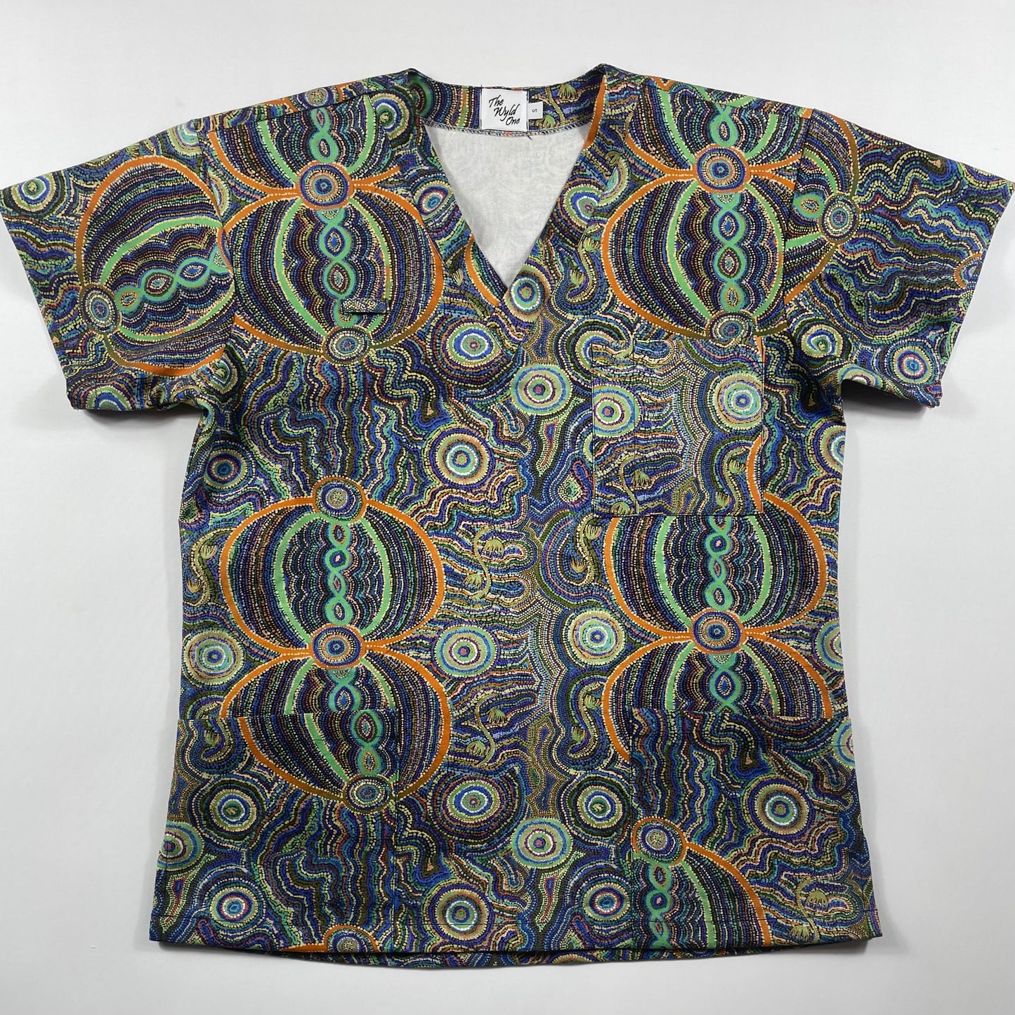 Goanna Dreaming Turquoise Fun Scrub Top