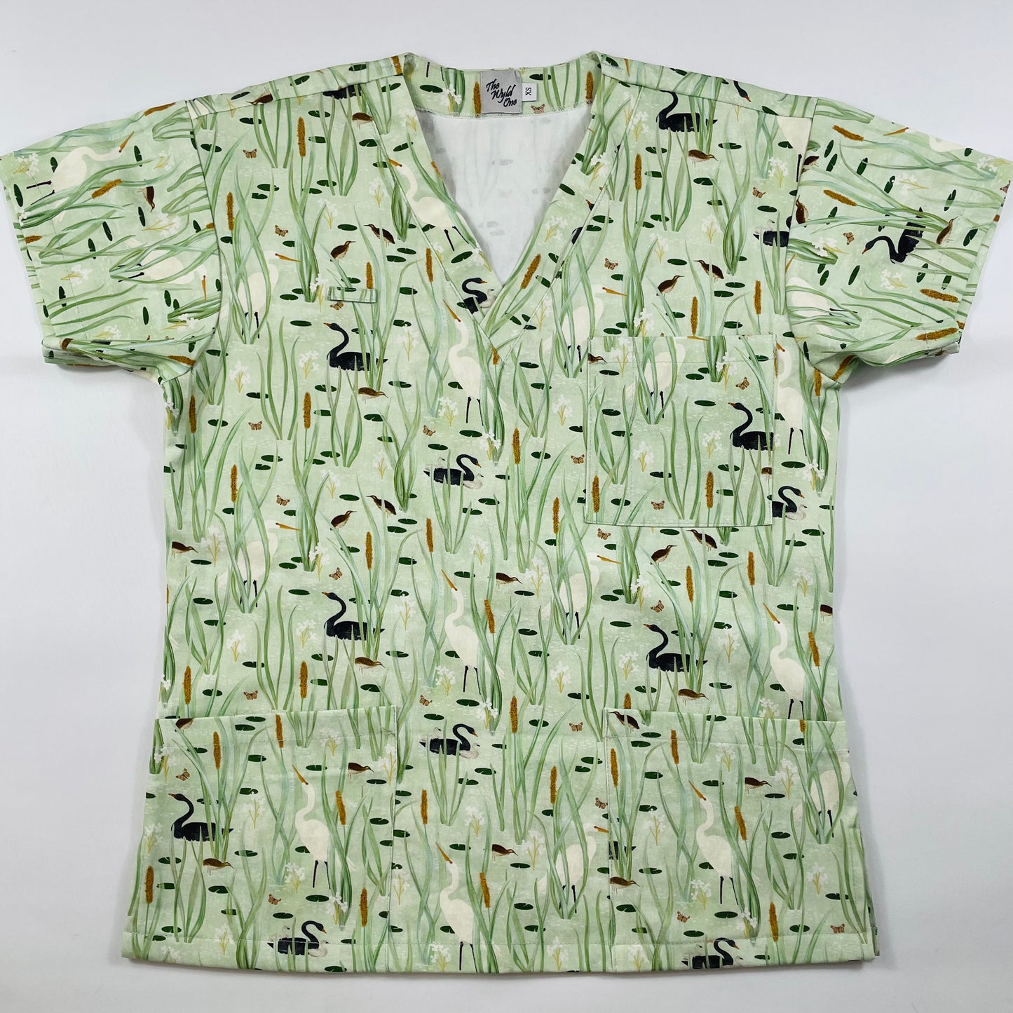 Swans in the Grass Fun Scrub Top - last one Relaxed fit XS!
