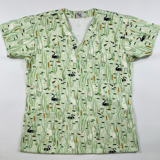 Swans in the Grass Fun Scrub Top - last one Relaxed fit XS!