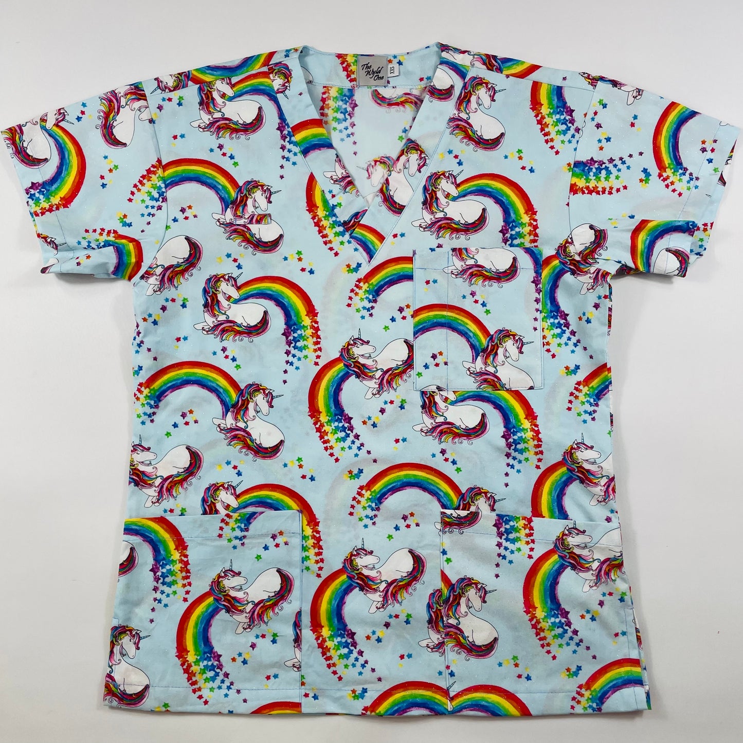 Unicorns & Rainbows Fun Scrub Top - last one Relaxed fit XXS!