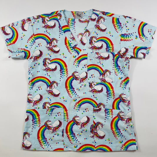 Unicorns & Rainbows Fun Scrub Top - last one Relaxed fit XXS!