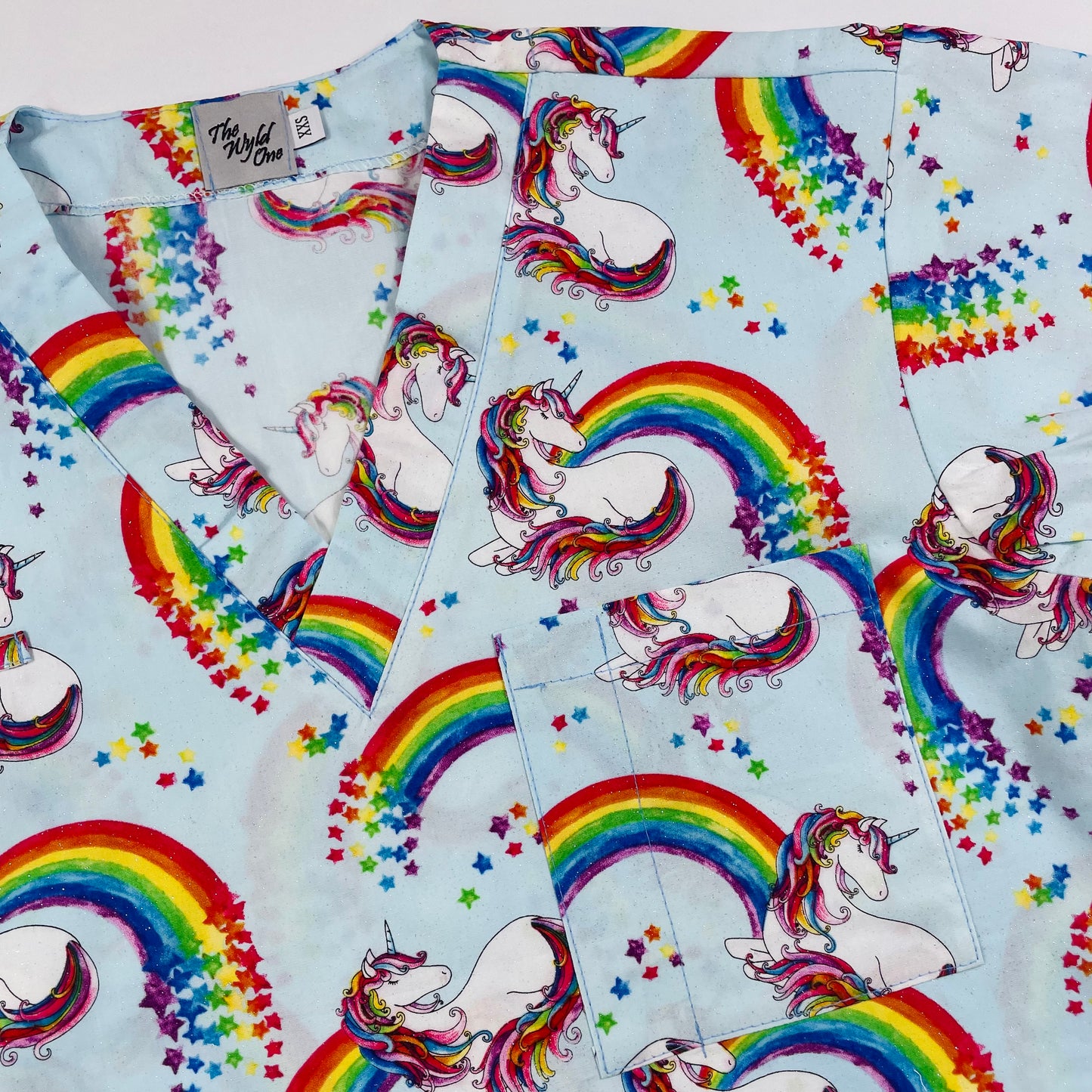 Unicorns & Rainbows Fun Scrub Top - last one Relaxed fit XXS!