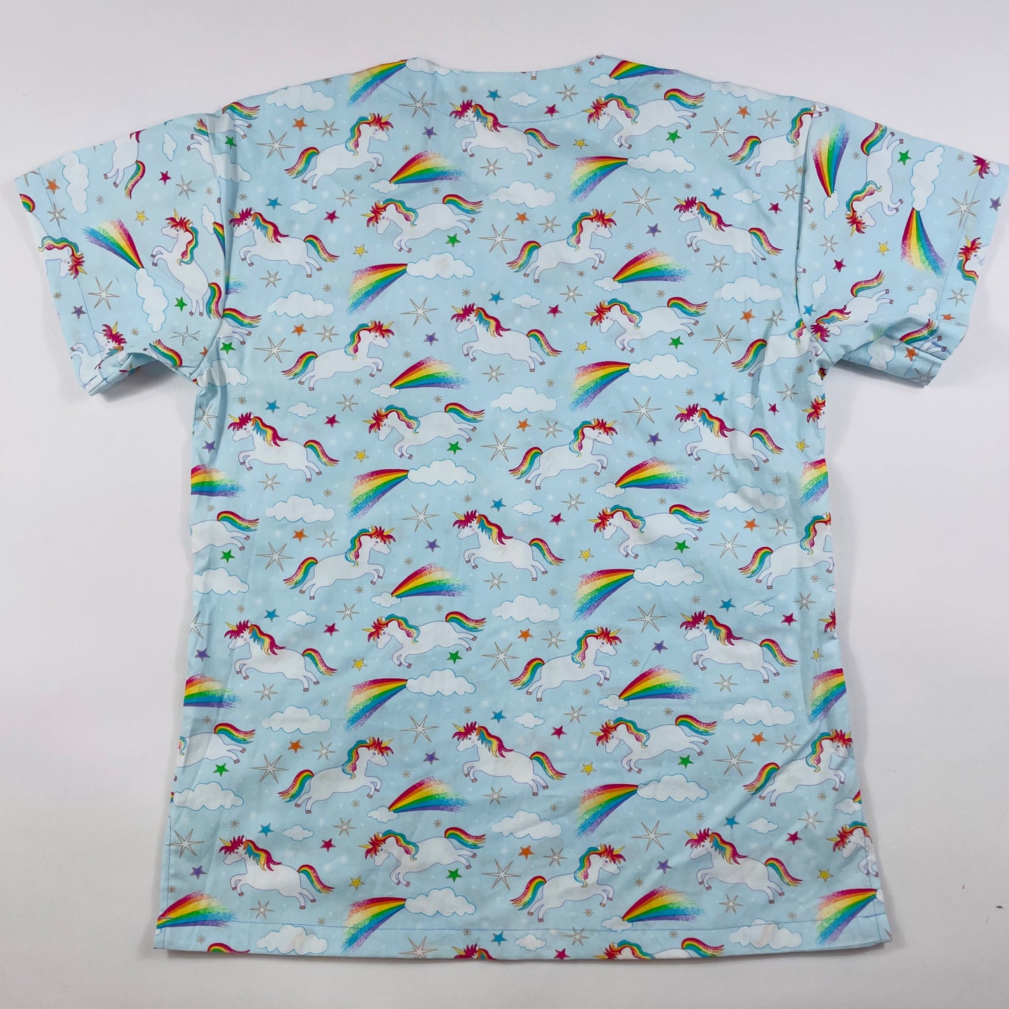Unicorns & Rainbows with glitter Fun Scrub Top - last one Relaxed fit XXS!