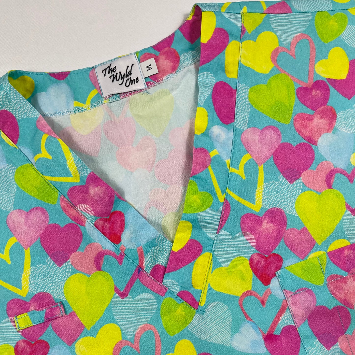 Rainbow Hearts Fun Scrub Top - last sizes relaxed fit XS & S!