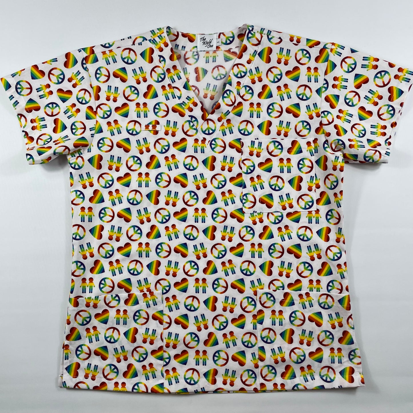 Peace and love Fun Scrub Top - last one size S!