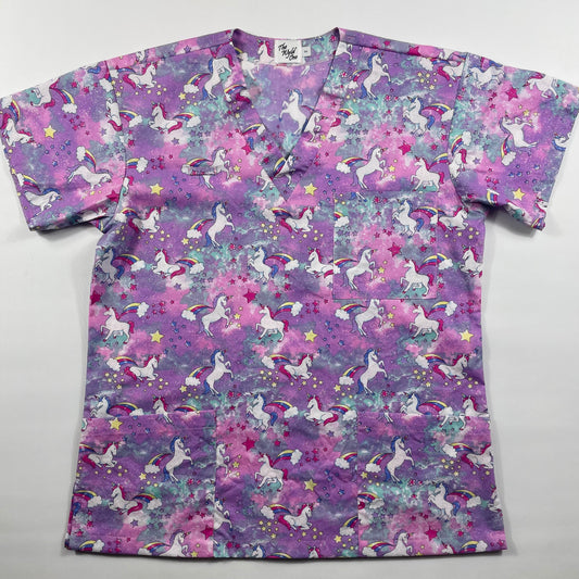 Dancing Unicorns (all over glitter) Fun Scrub Top - last one Relaxed Fit S!