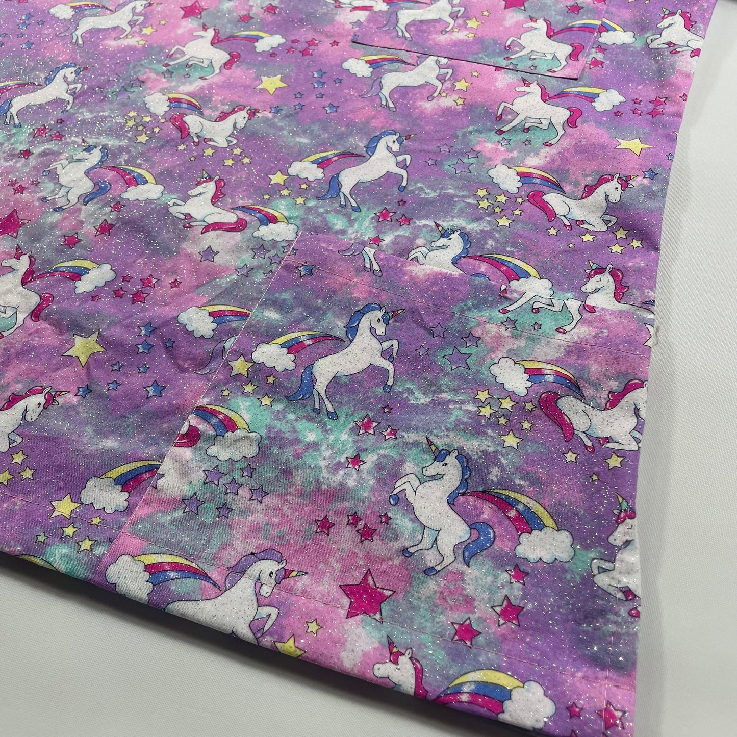 Dancing Unicorns (all over glitter) Fun Scrub Top - last one Relaxed Fit S!