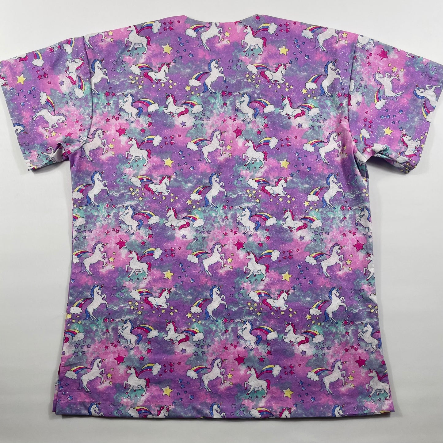 Dancing Unicorns (all over glitter) Fun Scrub Top - last one Relaxed Fit S!