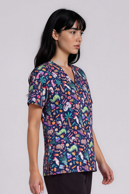 PREORDER - Round 1 - An Aussie Christmas Navy Fun Scrub Top - shipping late October