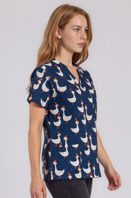 PREORDER - Round 1 - The Christmas Goose Fun Scrub Top - shipping late October