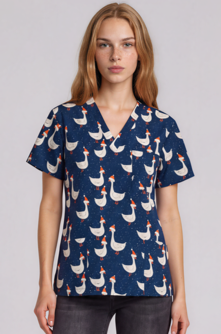 PREORDER - Round 1 - The Christmas Goose Fun Scrub Top - shipping late October