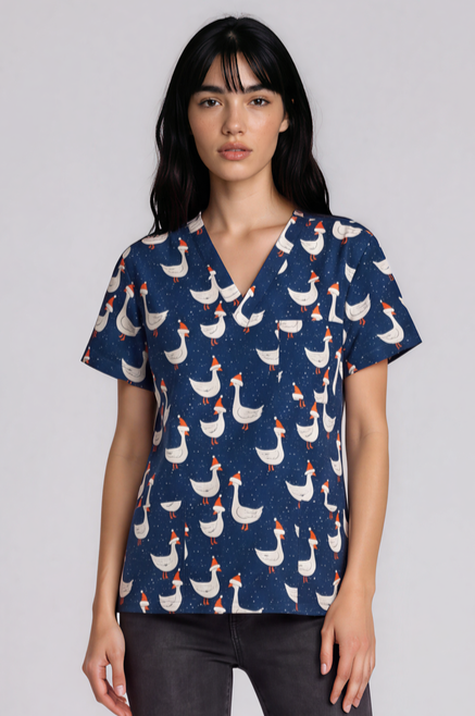 PREORDER - Round 1 - The Christmas Goose Fun Scrub Top - shipping late October