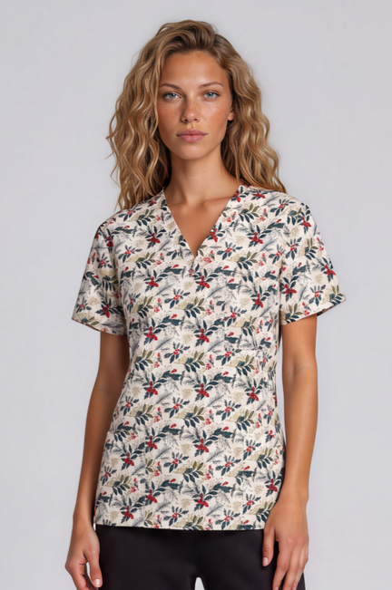 PREORDER - Round 1 - Holly & Berries Fun Scrub Top - shipping late October