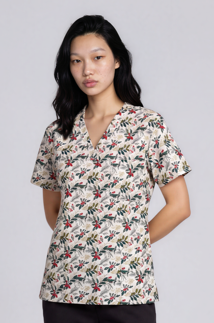 PREORDER - Round 1 - Holly & Berries Fun Scrub Top - shipping late October