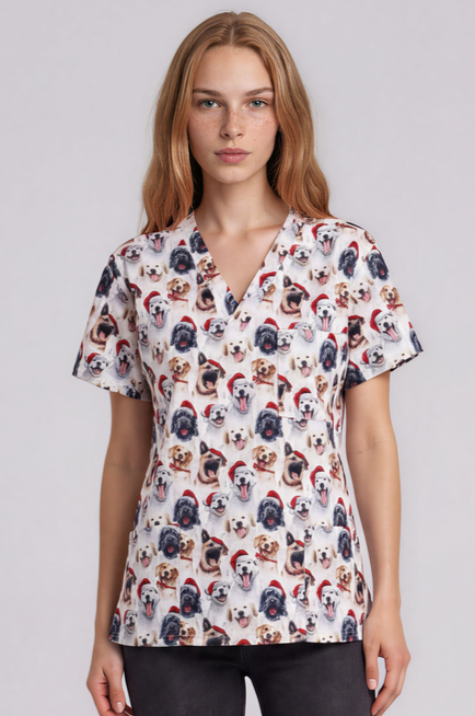 PREORDER - Round 1 - Furry Christmas Fun Scrub Top - shipping late October