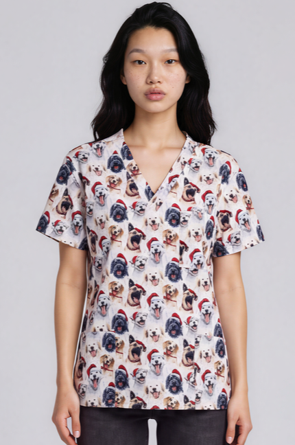 PREORDER - Round 1 - Furry Christmas Fun Scrub Top - shipping late October
