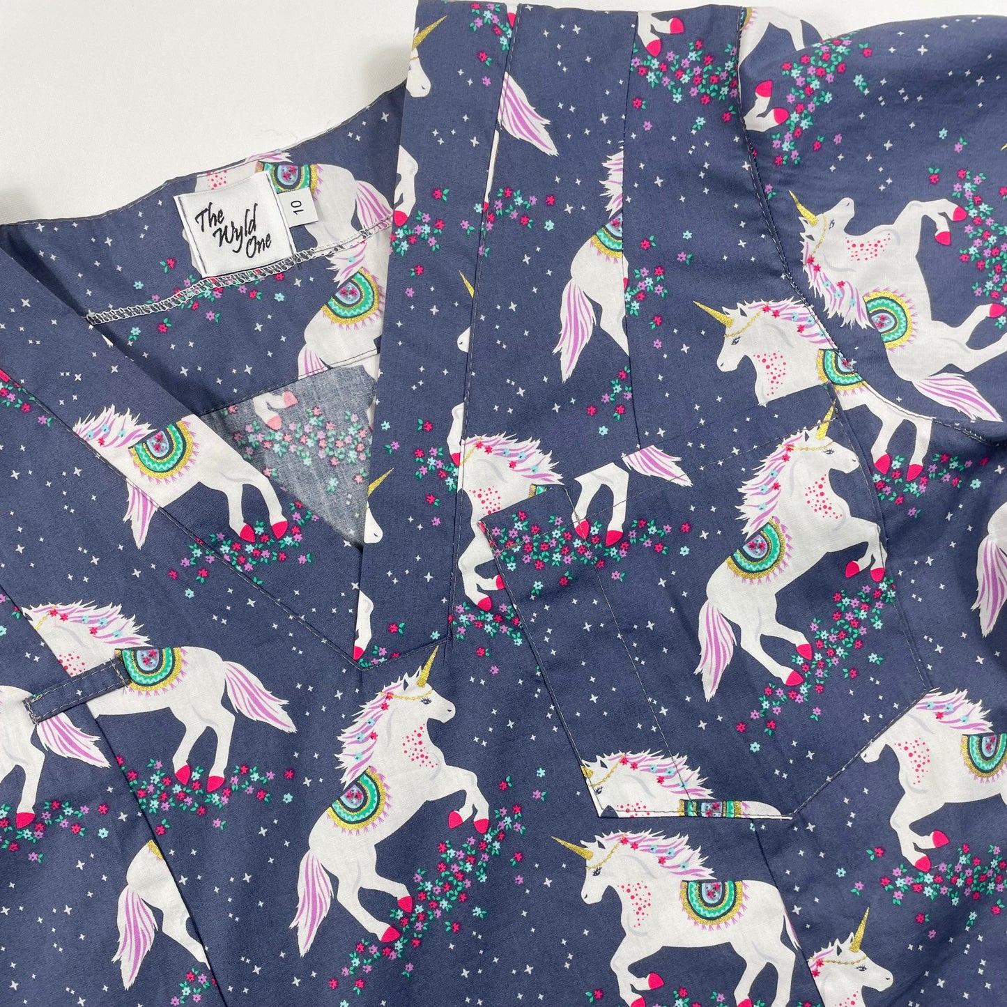 Unicorn Sparkle with glitter Fun Scrub Top - last one Princess seam 8, 10 & 12!